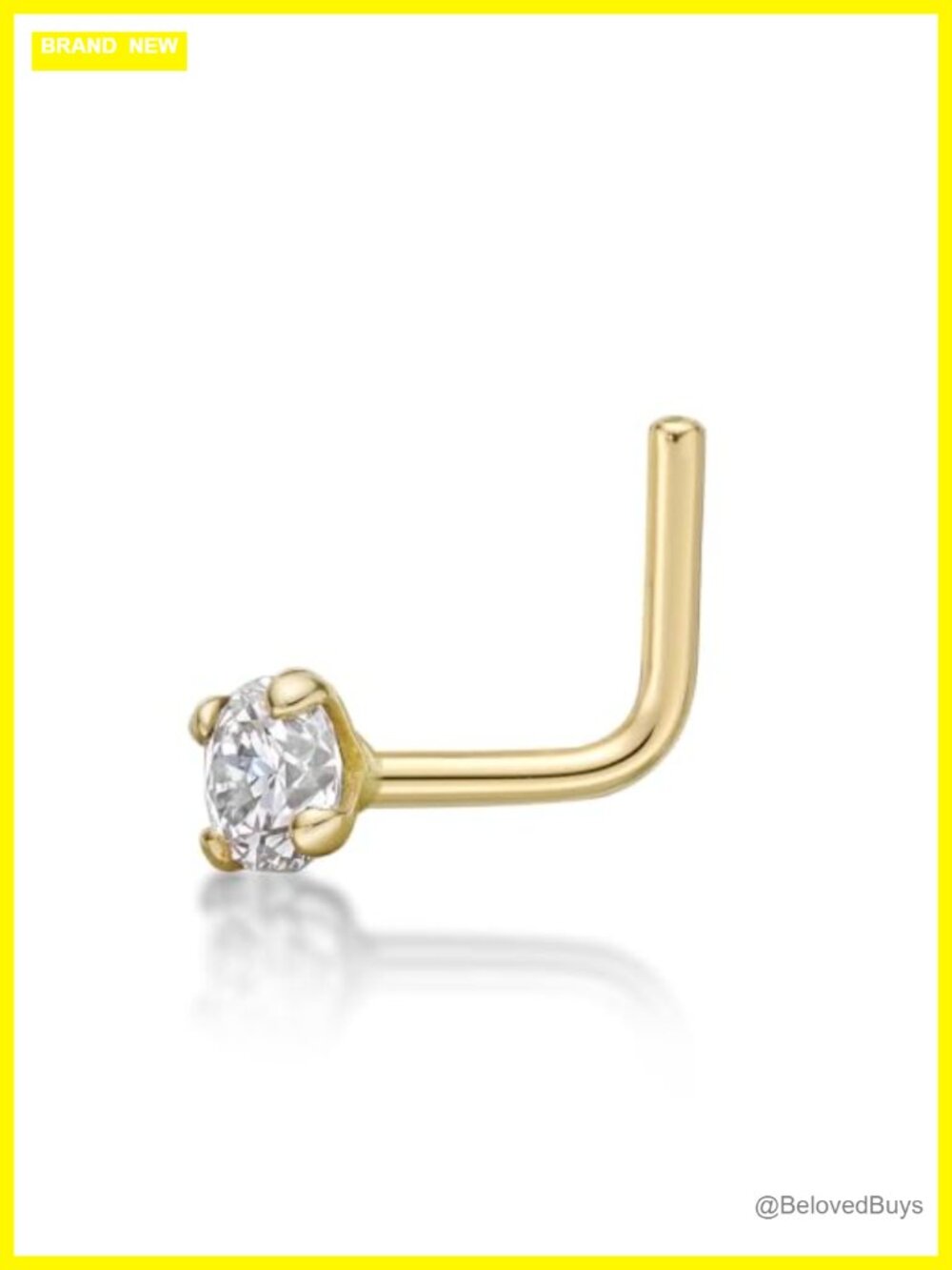 14k Yellow Gold 20G L-Shaped Nose Stud Lab Grown Diamond 2.7mm